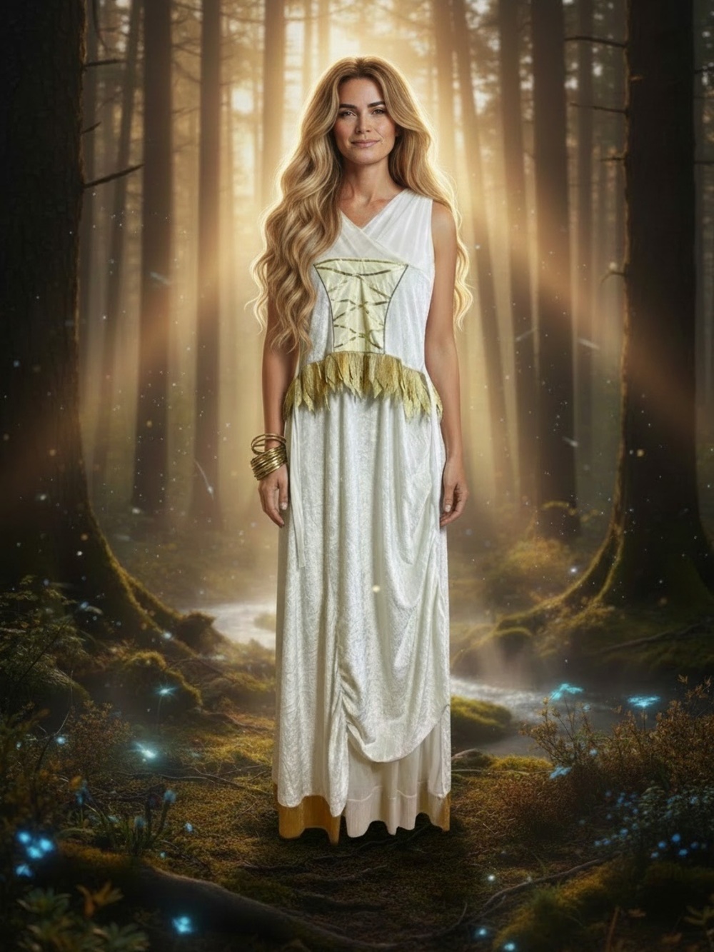 Greek Goddess Toga Costume White Maxi Dress Gold Accents Ethereal Party 12/14
